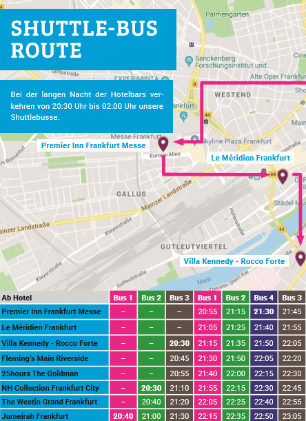 Shuttle-Bus Route Frankfurt – erster Routenabschnitt und Abfahrtszeiten